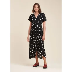 Robe Longue Faux Portefeuille à Imprimé à Pois