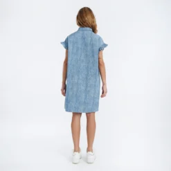 Robe Droite Boutonnée, Manches Courtes Volantées -Velousia Soldes Boutique 156f344b13cddc946e6efc6ce8bd6e22