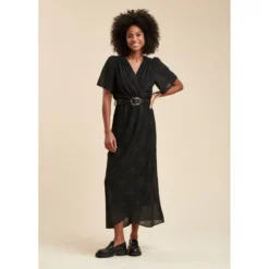 Robe Longue Faux Portefeuille En Voile Imprimé Pailleté -Velousia Soldes Boutique 20f430a9d0560c916465b5f37982332c