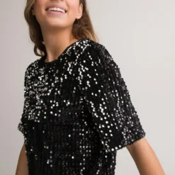 Robe Droite à Sequins Et à Manches Courtes 6 Robe Droite à Sequins Et à Manches Courtes -Velousia Soldes Boutique 2c2f89c269670f9a78a5aab6a5f376f2