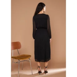 Robe Midi Plissée à Manches Longues -Velousia Soldes Boutique 31b7e6a99f51450629a6db156b1430a3