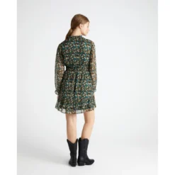 Robe Courte Mousseline à Encolure En V -Velousia Soldes Boutique 3bc5113d22155943b6c1114aae240e19