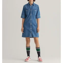 Gant Robe Pressionnée Manches Courtes En Denim