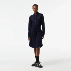 Lacoste Robe Chemise Boutonnée Avec Ceinture Amovible