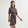 Robe Manches Courtes Imprimée En Viscose, Certifié ECOVERO