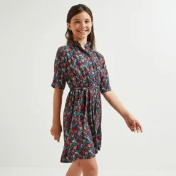Robe Manches Courtes Imprimée En Viscose, Certifié ECOVERO