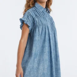 Robe Droite Boutonnée, Manches Courtes Volantées -Velousia Soldes Boutique 4ac70490719493b805c530627f167019