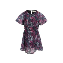 Robe Courte, Manches Volantes, Ouverture Boutonnée à L'arrière.