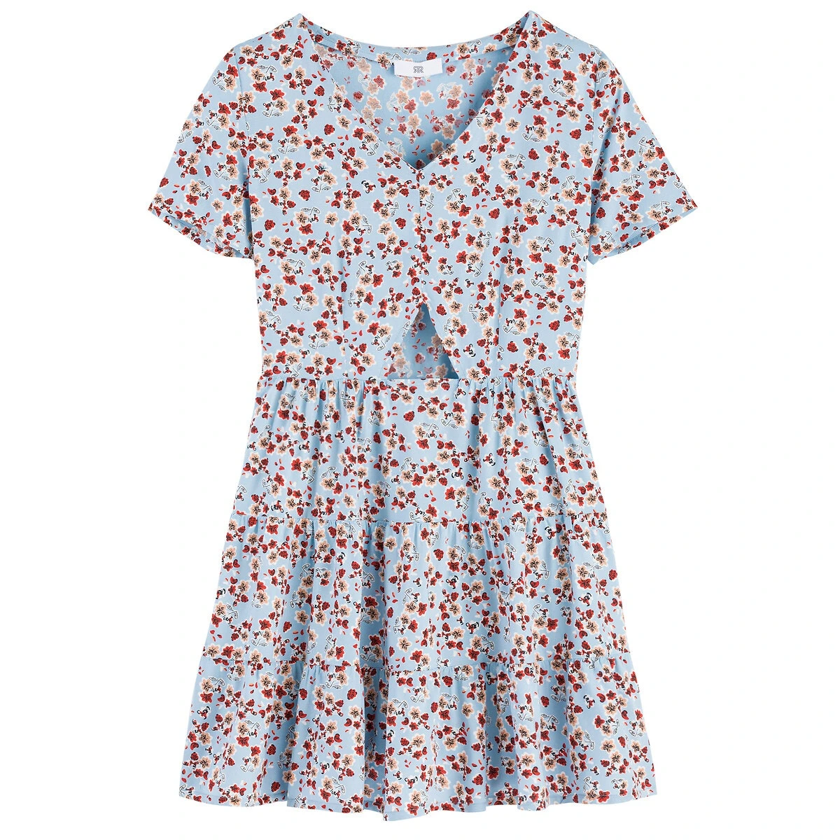 Robe Fluide à Manches Courtes, Imprimé Fleurs 4 Robe Fluide à Manches Courtes, Imprimé Fleurs – Image 4