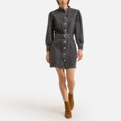 Suncoo Robe Courte En Jean, Boutonnée, Ceinturée CHELSY -Velousia Soldes Boutique 6813f5224c6a531c9574d562d06824d1