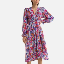 Suncoo Robe Mi Longue à Fleurs, Manches Longues CASSIE