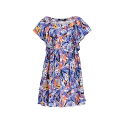 Robe Courte à Volants, Zippé à L'arrière, Motif Floral