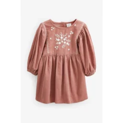 Next Robe Brodée à Manches Longues En Velours Côtelé