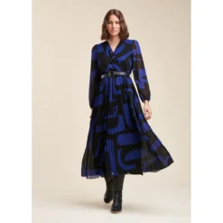 Robe Longue Plissée à Imprimé Graphique