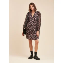 Robe Courte Bi-matière à Imprimé Fleuri