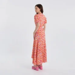 Robe Longue, Manches Courtes Ballon, Imprimée -Velousia Soldes Boutique 9e7c3e1612f277adc45a9139013bf695