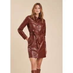 Robe Chemise Courte Effet Cuir -Velousia Soldes Boutique a0ad437414df8047e581ddabb5047ca3