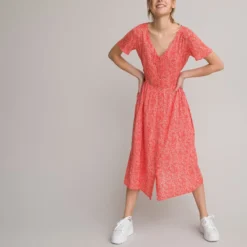 Robe Col V Imprimée, Découpes Fantaisie Côté