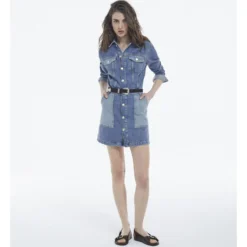 THE KOOPLES Robe Courte En Jean Délavé Boutonnée