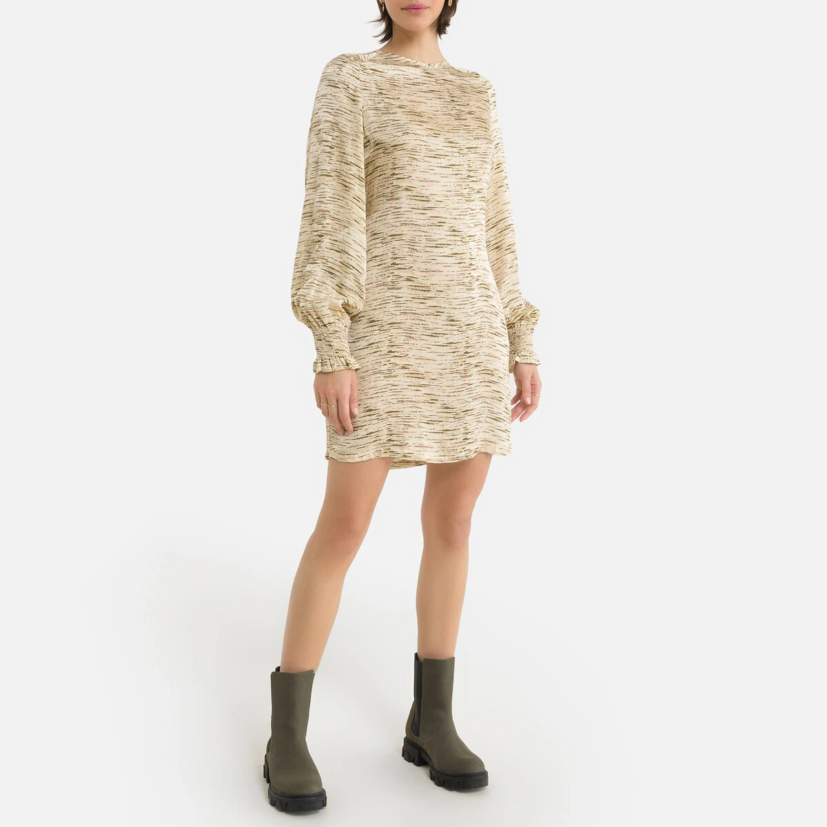 Robe Droite Imprimée Courte, Manches Blousantes 2 Robe Droite Imprimée Courte, Manches Blousantes – Image 2