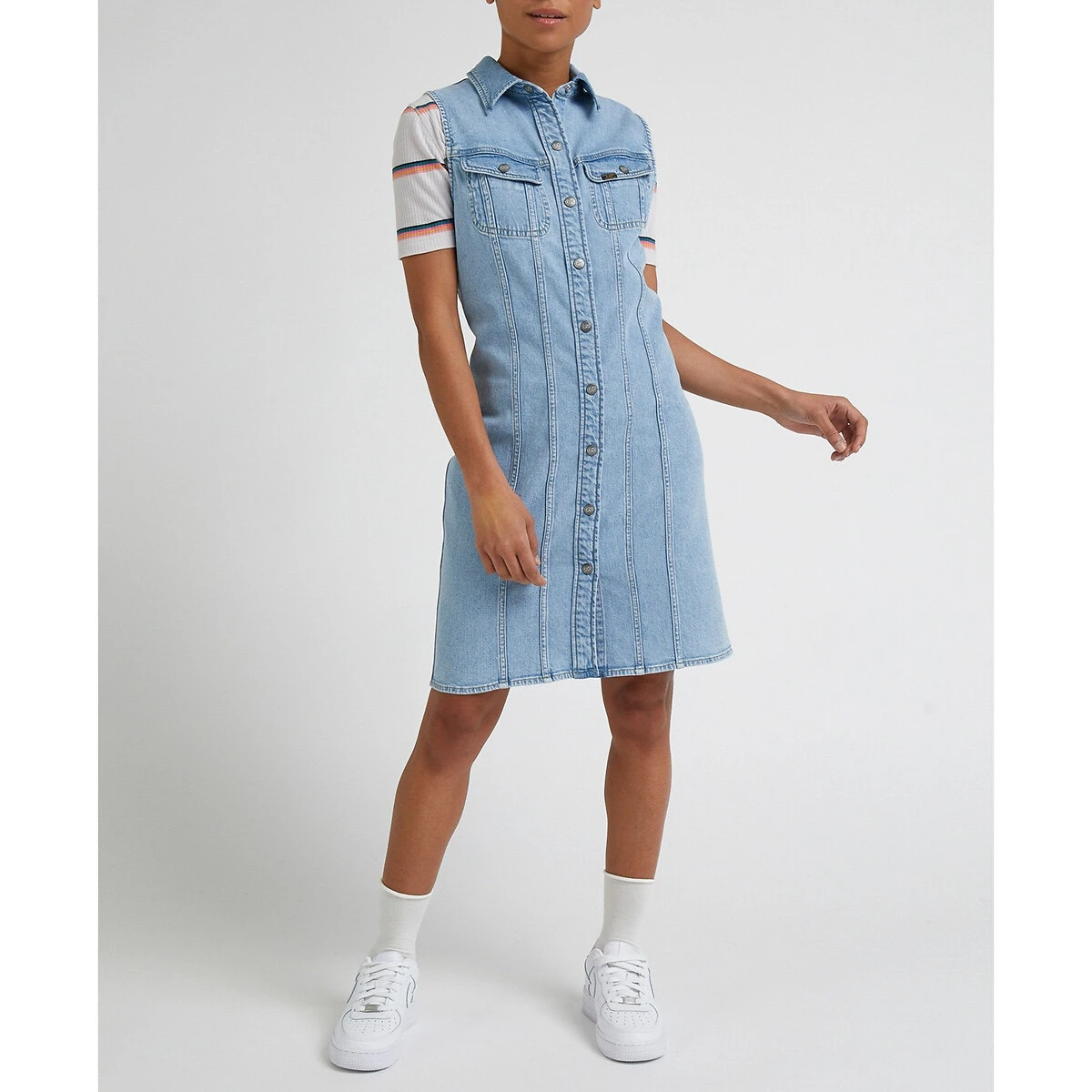 Lee Robe En Jean Sans Manches, Préssionnée 1 Lee Robe En Jean Sans Manches, Préssionnée