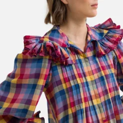 Robe Ample à Carreaux Multicolores Et Volants -Velousia Soldes Boutique d8498489e7db4968f558478e5b44af7a