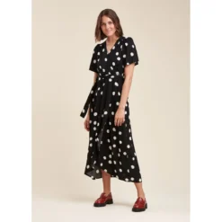 Robe Longue Faux Portefeuille à Imprimé à Pois -Velousia Soldes Boutique e73e1e98a3db4c4d0dfe94844f84c08e