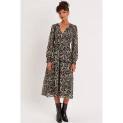 Robe Midi évasée Col En V 7 Robe Midi évasée Col En V -Velousia Soldes Boutique eb2dd222538a6a8a6fefecf937de8684