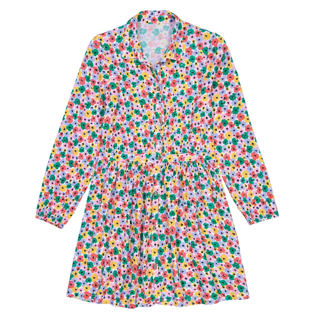 Robe Manches Longues, Imprimé Fleurs Multicolores 3 Robe Manches Longues, Imprimé Fleurs Multicolores – Image 3